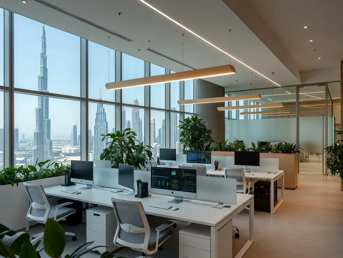 MobileNumber.ae headquarters office in Dubai with modern interior design and panoramic city views