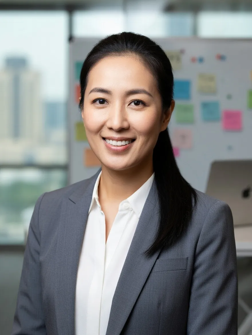 Sarah Chen, Head of Product at MobileNumber.ae, in a modern tech workspace