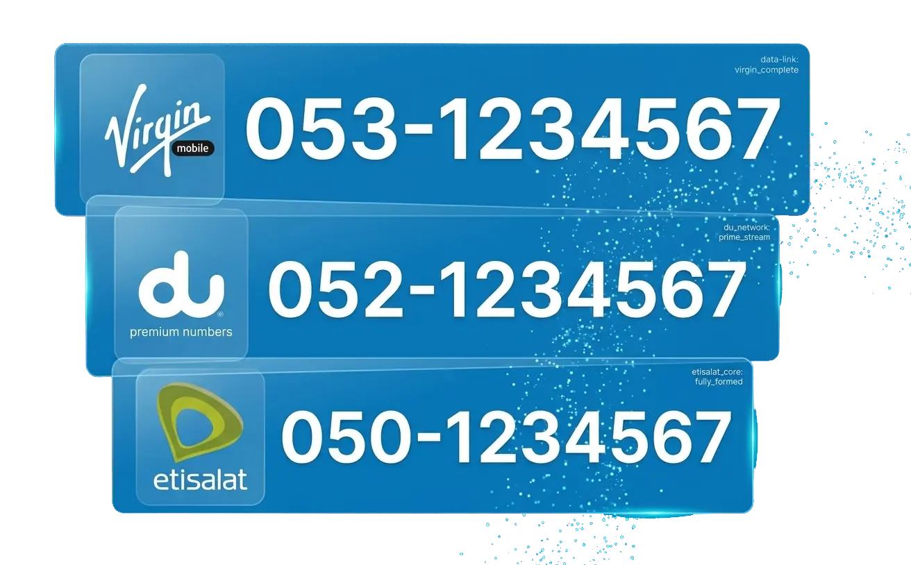 UAE mobile number plates — Virgin, du, Etisalat