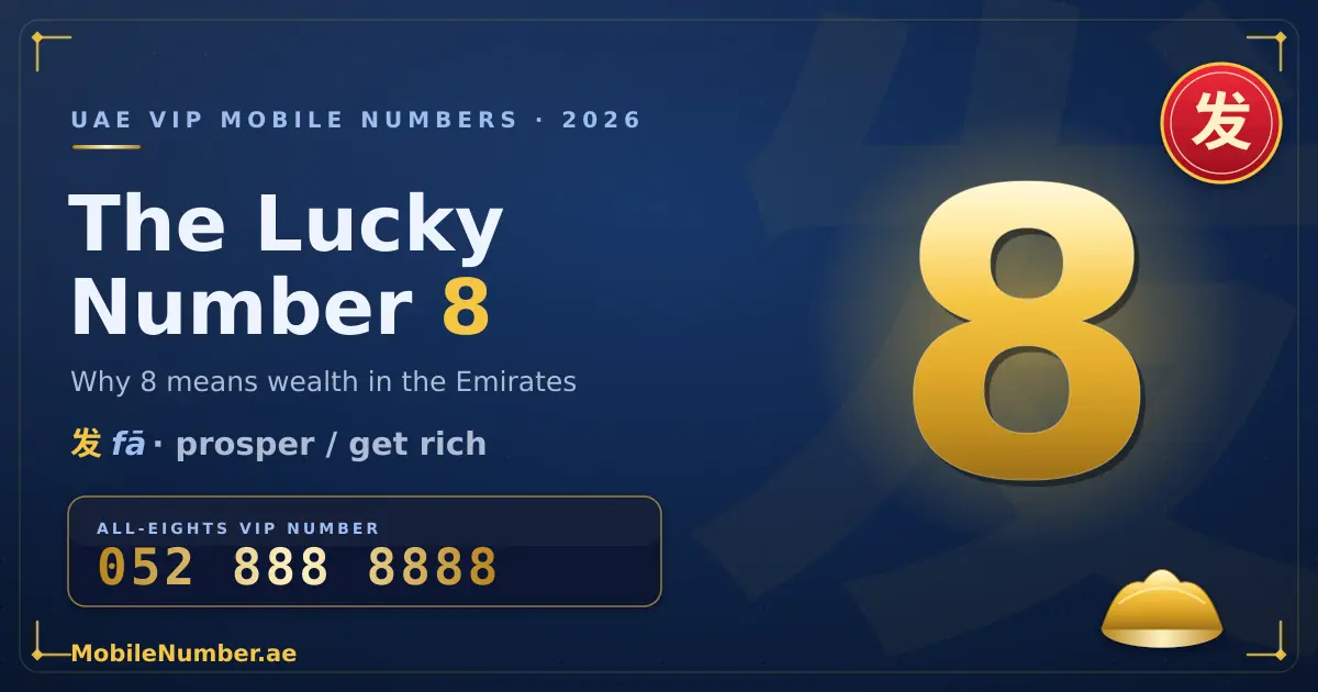 888 mobile number in the UAE — the lucky number 8 means wealth, shown as 052 888 8888