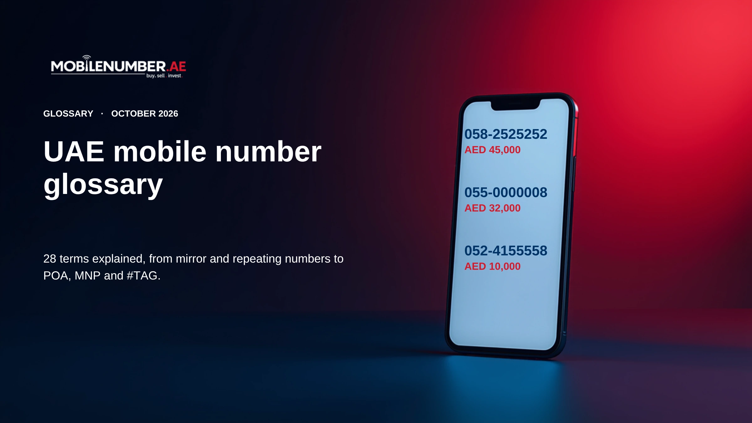 UAE mobile number glossary: real mirror and repeating number listings on a phone, MobileNumber.ae
