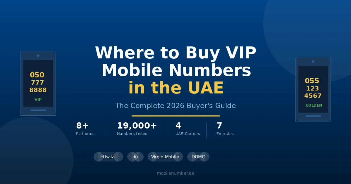 Where to Buy VIP Mobile Numbers in the UAE - Complete 2026 Buyer Guide comparing 8+ platforms with 19000+ listings across all carriers