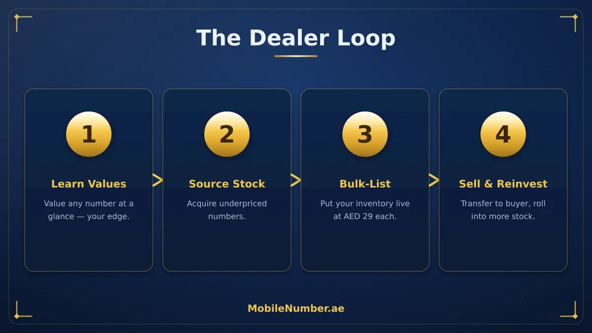 Five steps to start dealing UAE mobile numbers: learn values, source, register, bulk-list, sell and reinvest