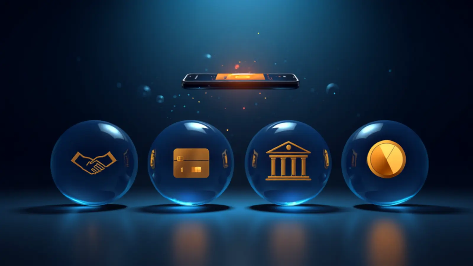 Four ways to finance a UAE VIP mobile number — seller payment plan, credit-card installment, personal loan and BNPL — illustrated with a smartphone and payment icons in navy, red, blue and gold